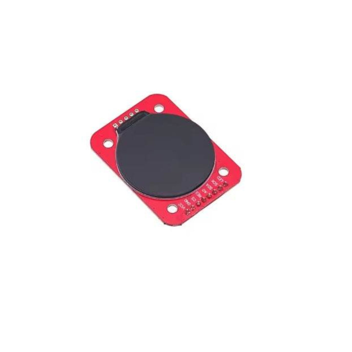 1.28 inch TFT LCD display module with round screen, red adapter board for SPI interface, high-resolution and vivid colors.