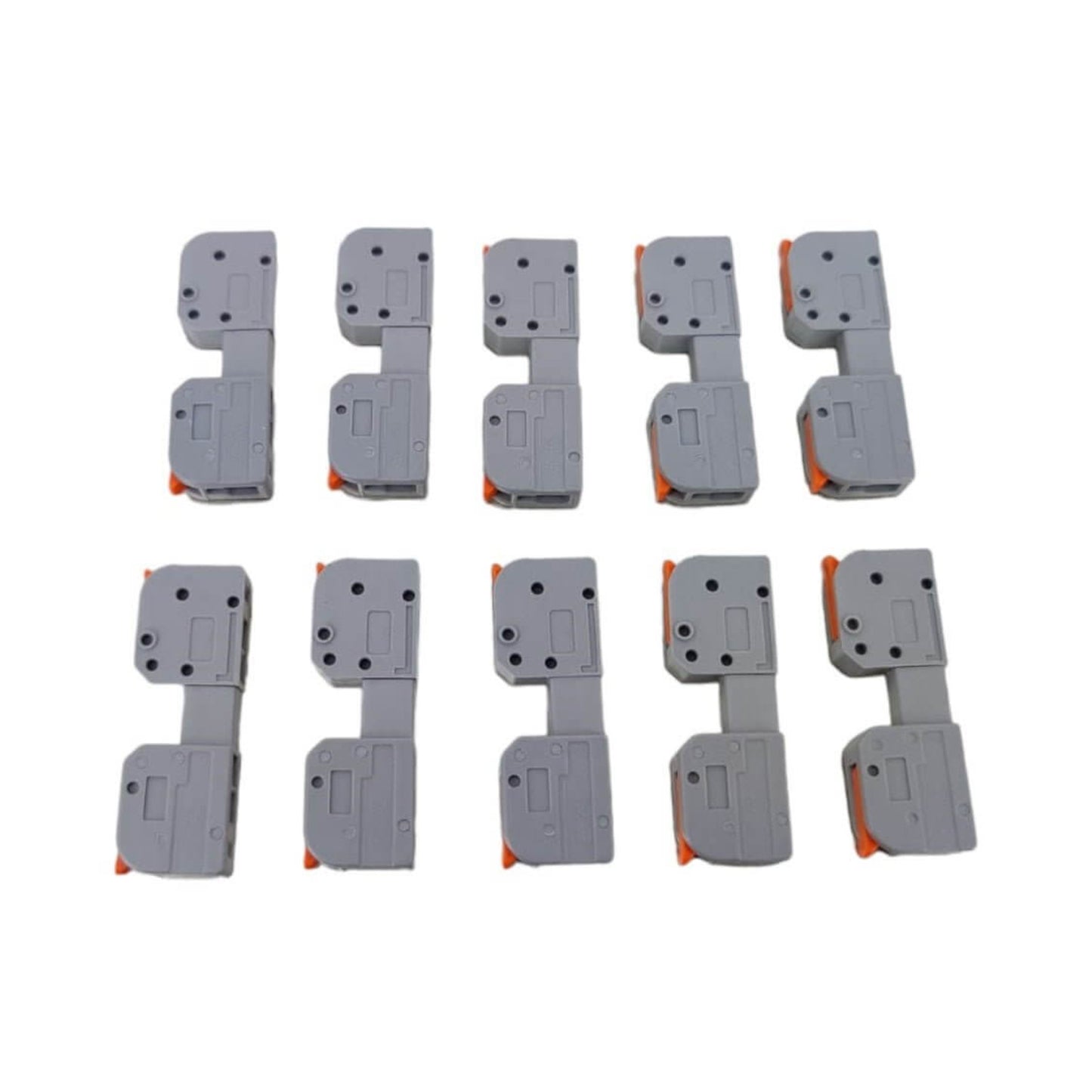 Ten universal quick wire connectors for electrical wiring, compact push-in butt conductor terminal blocks.