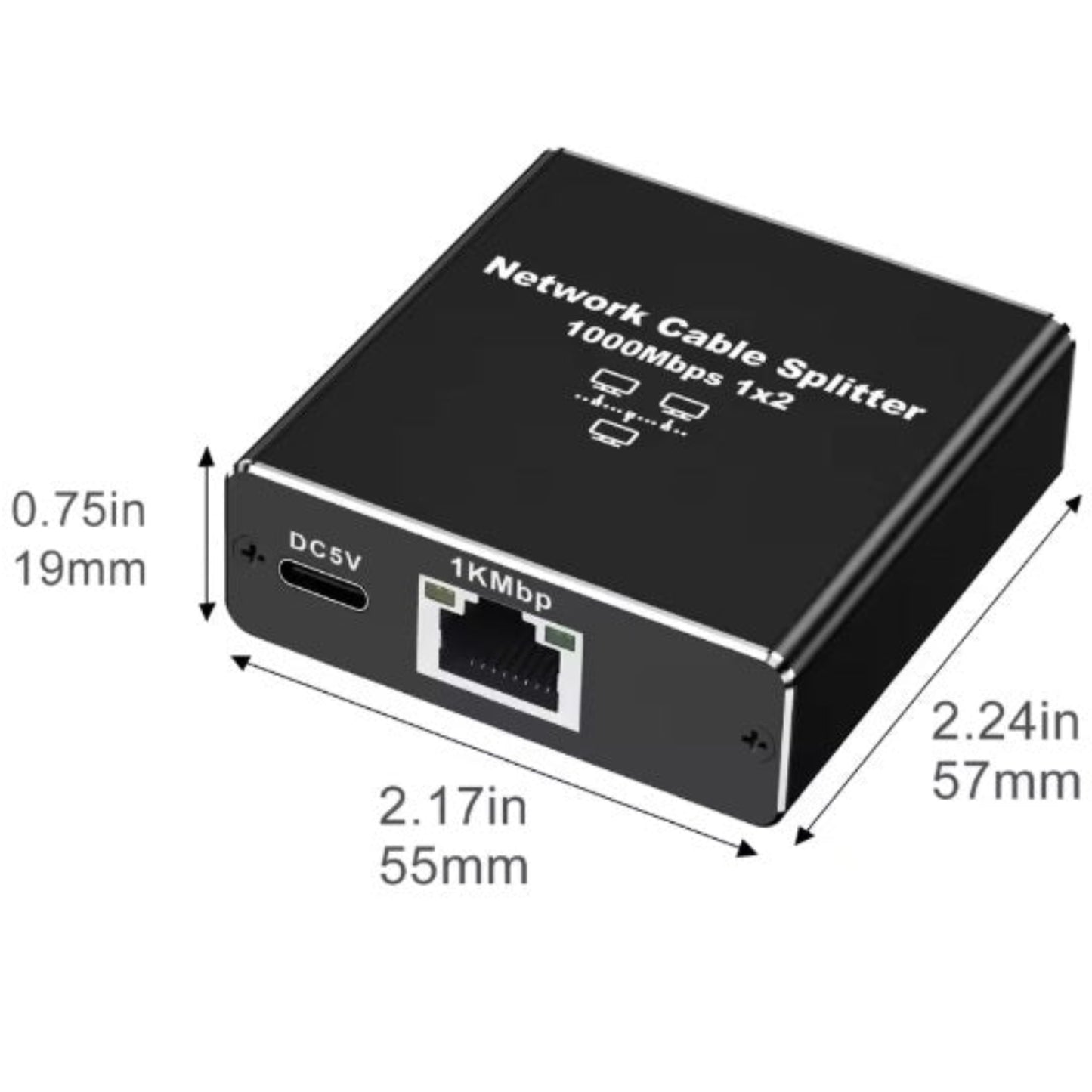 A clear diagram of the 1000Mbps internet adapter, illustrating how it splits one network cable into two connections.