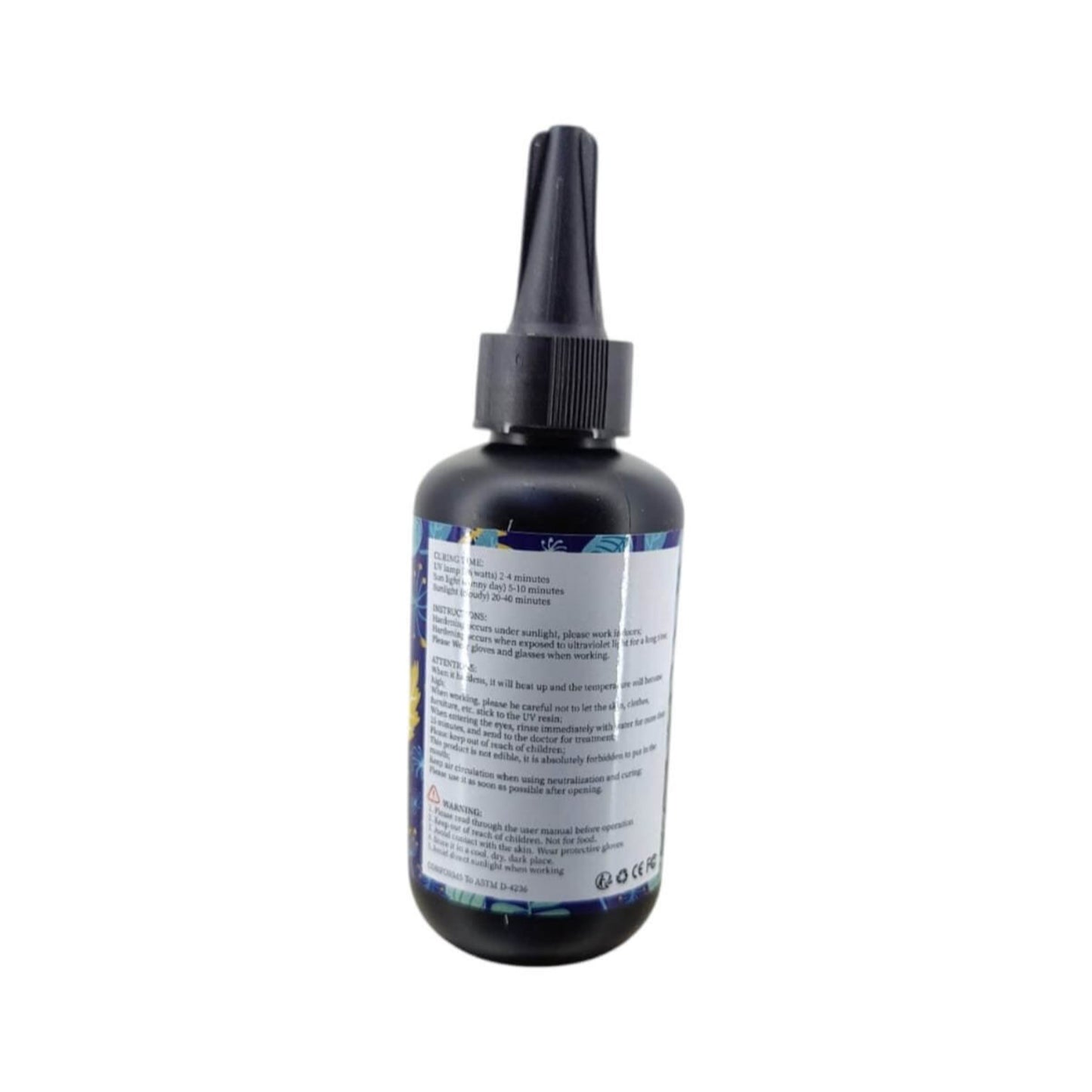 100G bottle of crystal clear hard UV resin, featuring detailed instructions and application tips on the back.