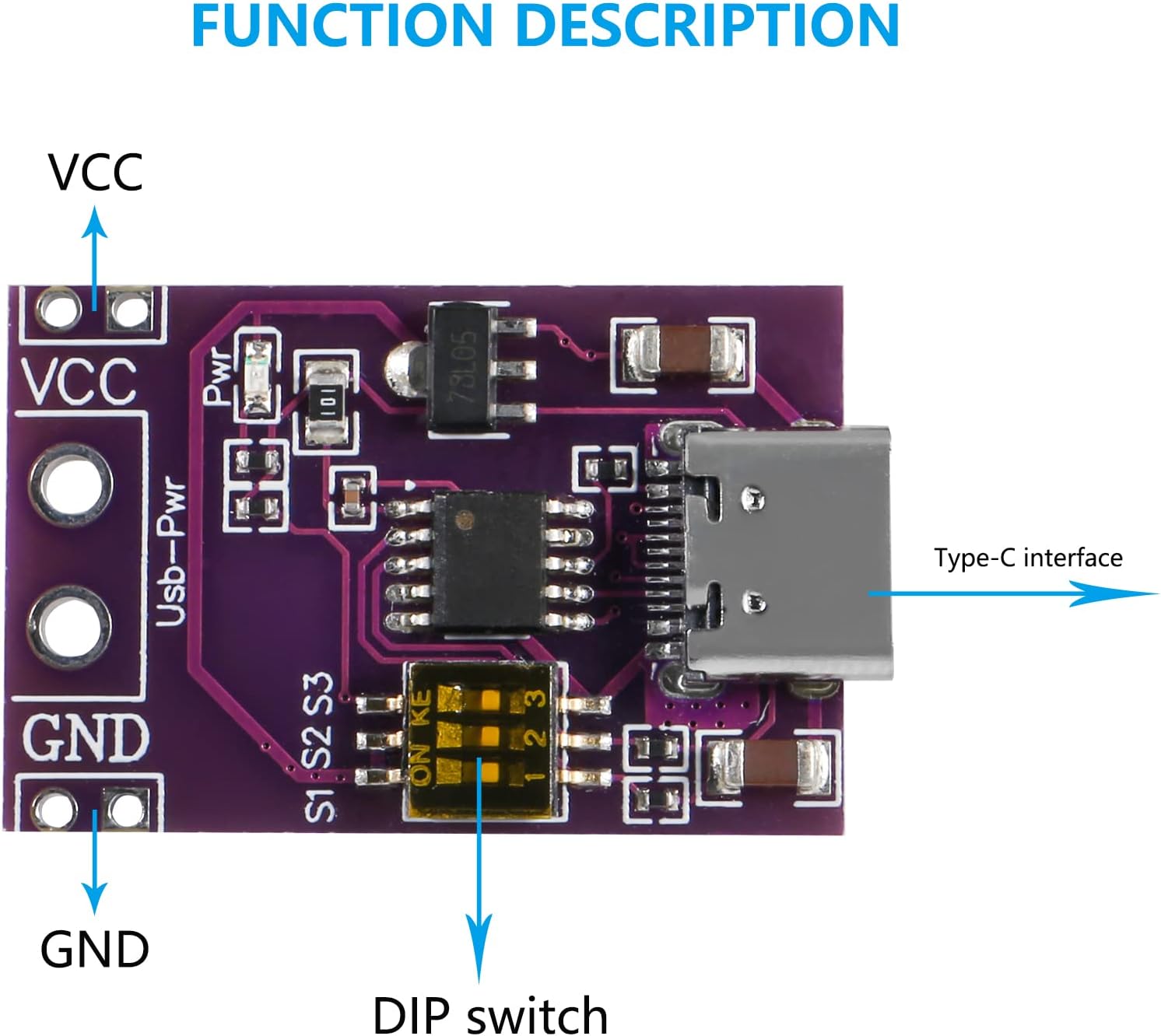 Type-C PD Trigger Module with DIP switch and USB interface for stable fast charging.