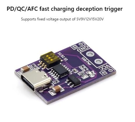 Type-C PD Trigger Module for fast charging, supports 5V to 20V fixed voltage outputs.