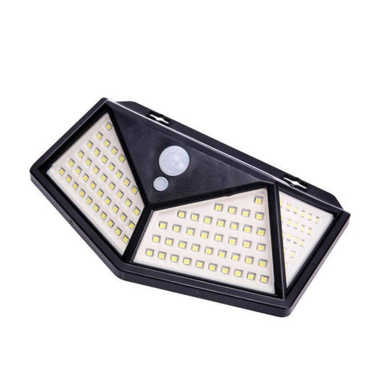 Front view of the 114 LED solar-powered motion sensor wall light.