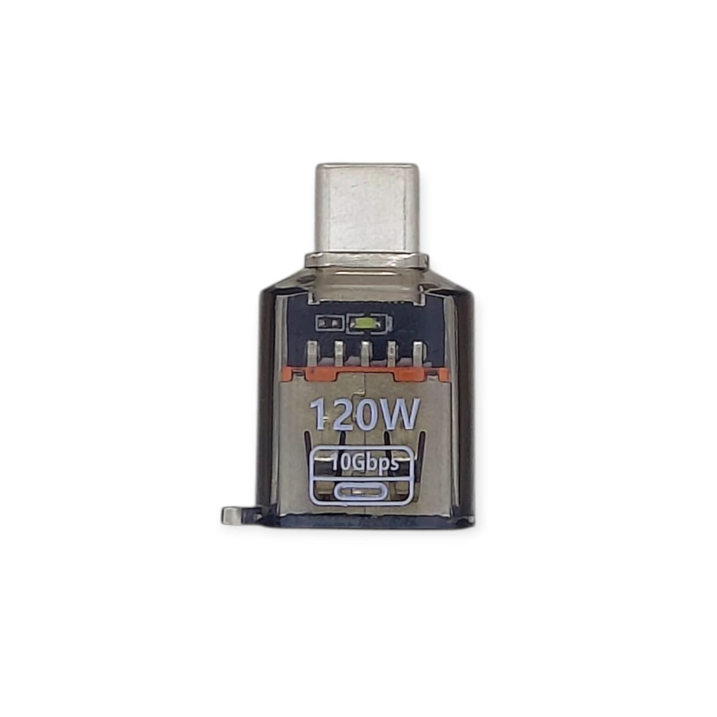 Front-facing view of the 120W 10Gbps USB-C adapter with LED indicator.