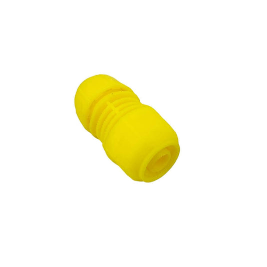 Quick Fix Extend Connector for 1/2 inch garden hose, yellow hose repair connector, 12mm inside diameter, tool-free assembly.