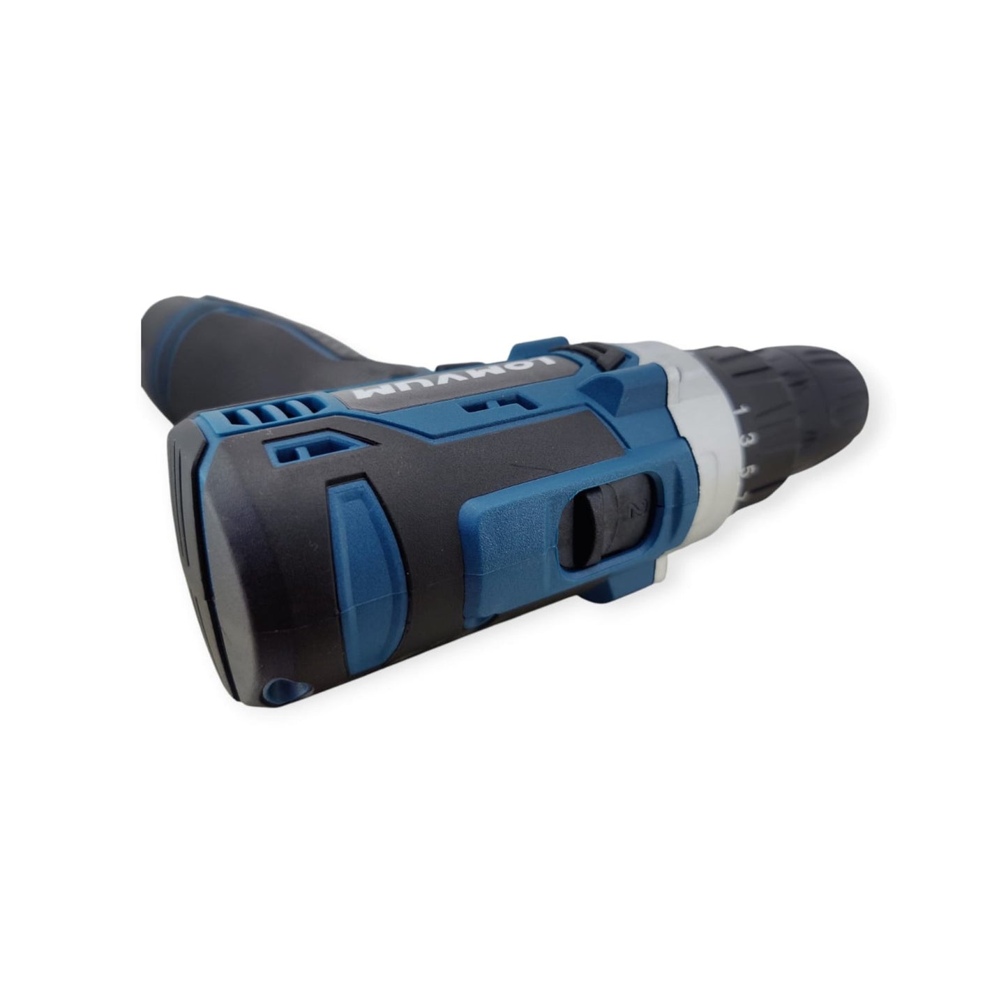 A top-down shot of the LOMVUM 12V cordless drill highlighting its compact design.