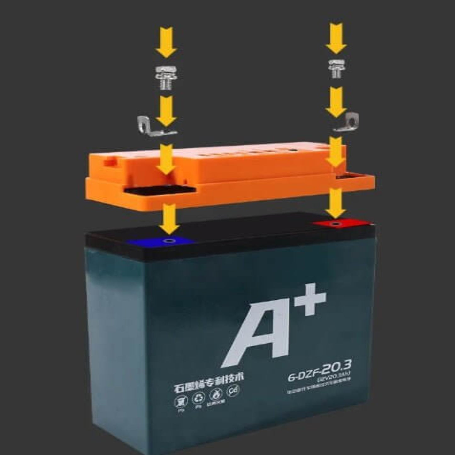 Diagram showing connection of a portable battery power bank to a 12V lead-acid battery for fast charging.