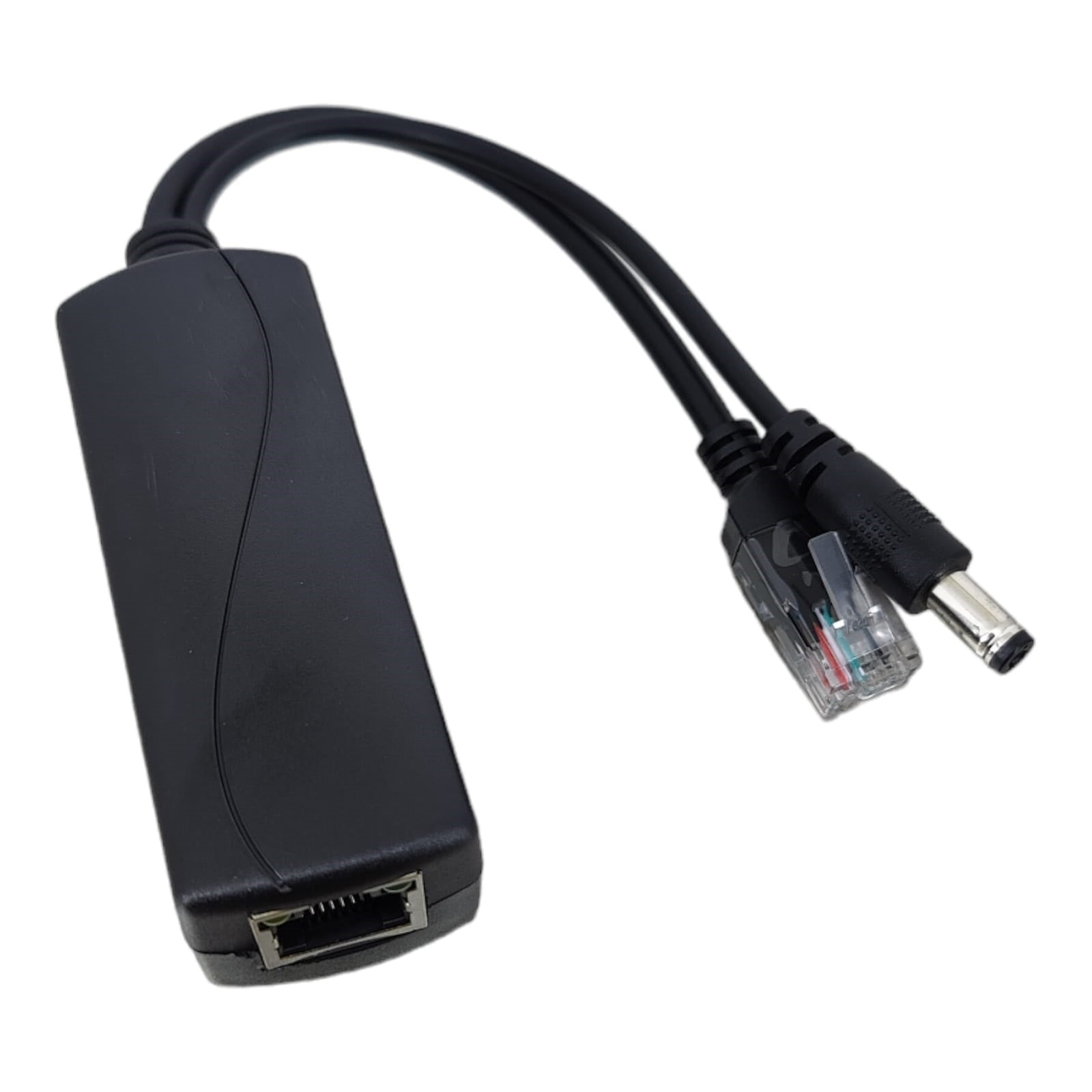 12V 2A POE Splitter for IP cameras, Power over Ethernet adapter with RJ45 connector and power output.