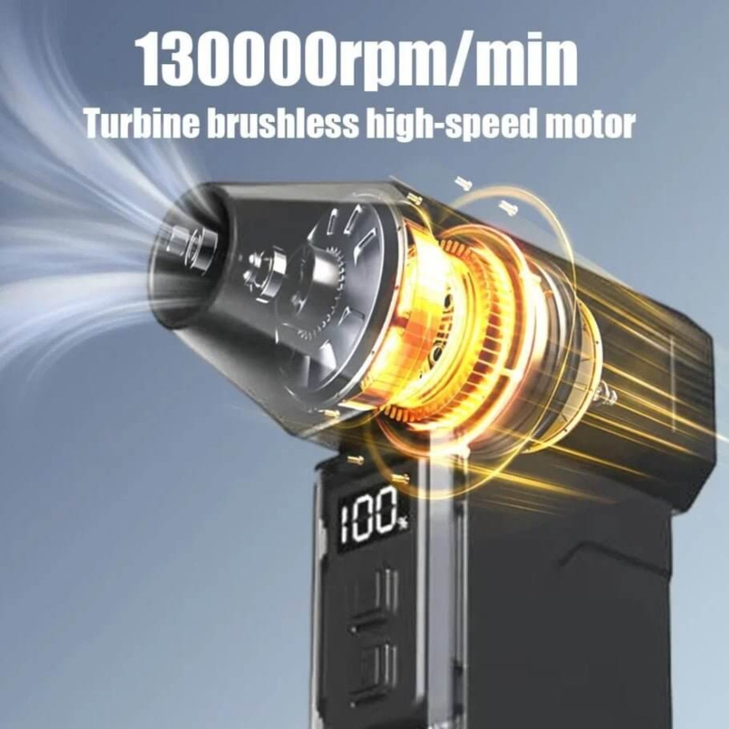 130000 RPM Mini Turbo Jet Fan showcasing turbine brushless motor technology and powerful airflow features