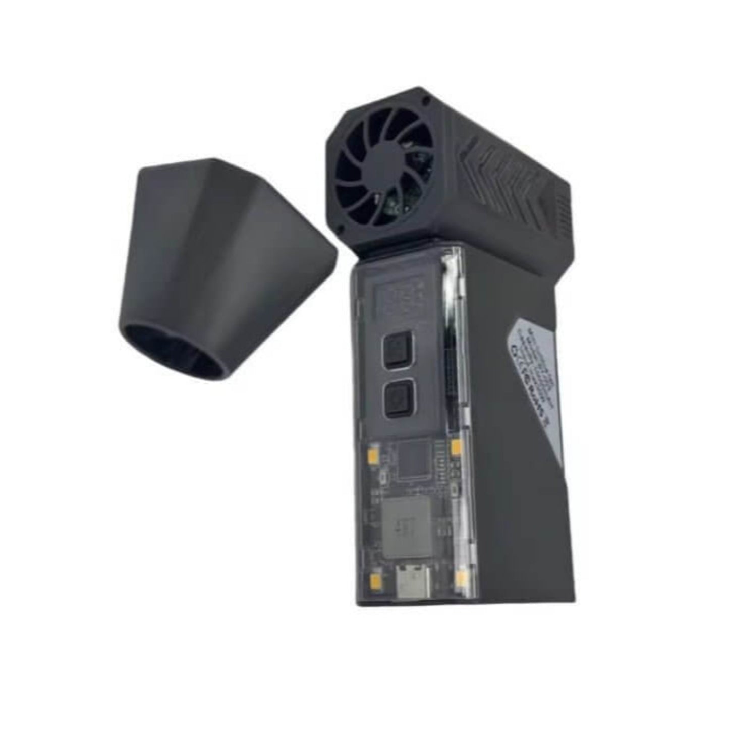 130,000 RPM Mini Turbo Jet Fan with detachable nozzle for dust blowing and vacuuming capability.