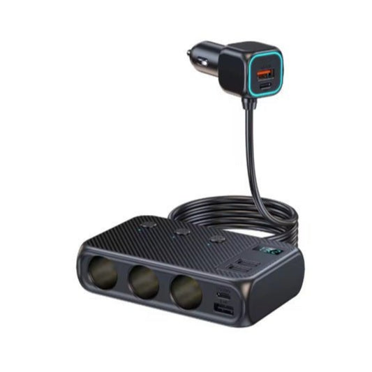 171W multi-port car charger with smart technology, 9-in-1 USB adapter and cigarette lighter splitter.