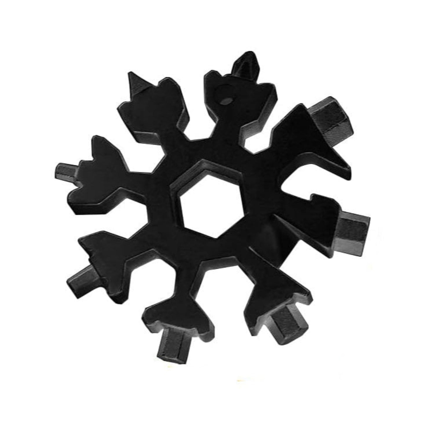 18-in-1 Snowflake Multi-Tool in black, compact, durable design for versatile outdoor and everyday use.
