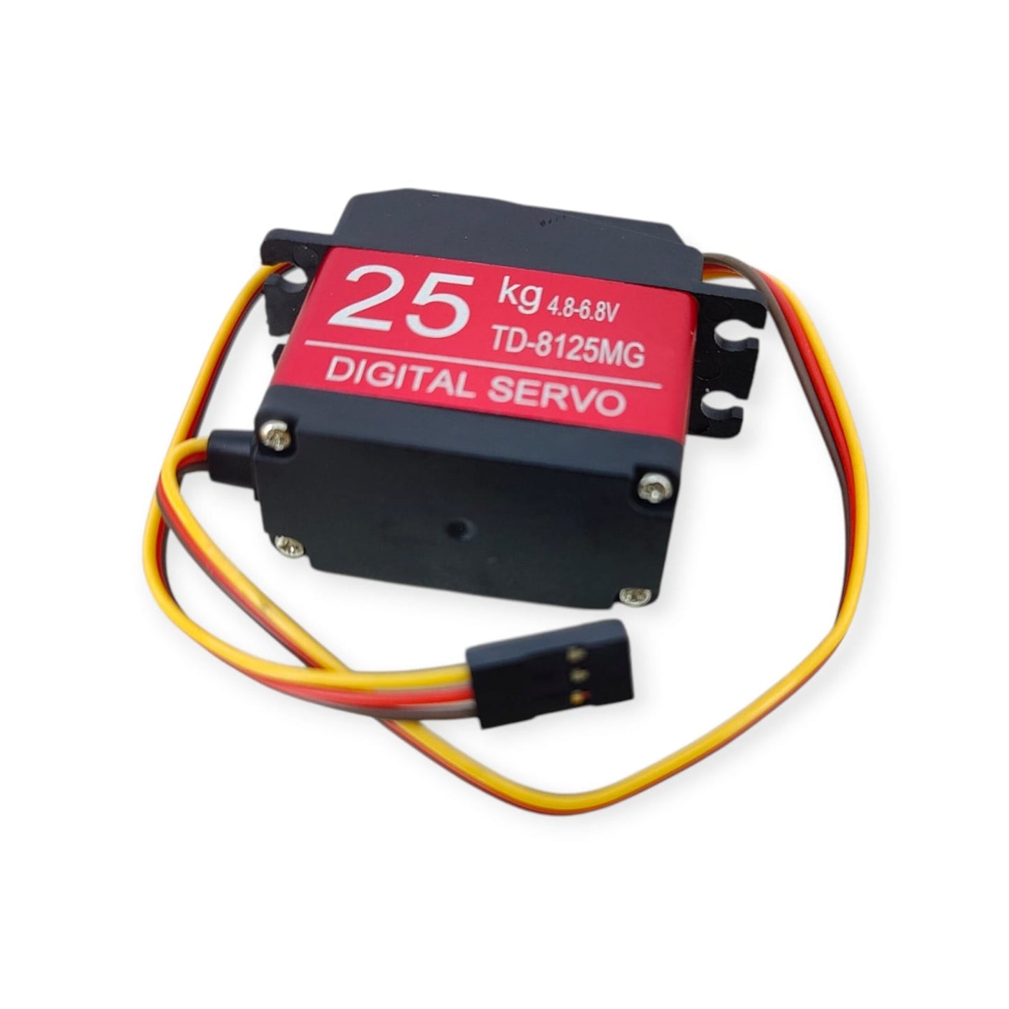 Top-down view of the TD-8125MG 25kg digital servo with its three-wire connector cable.