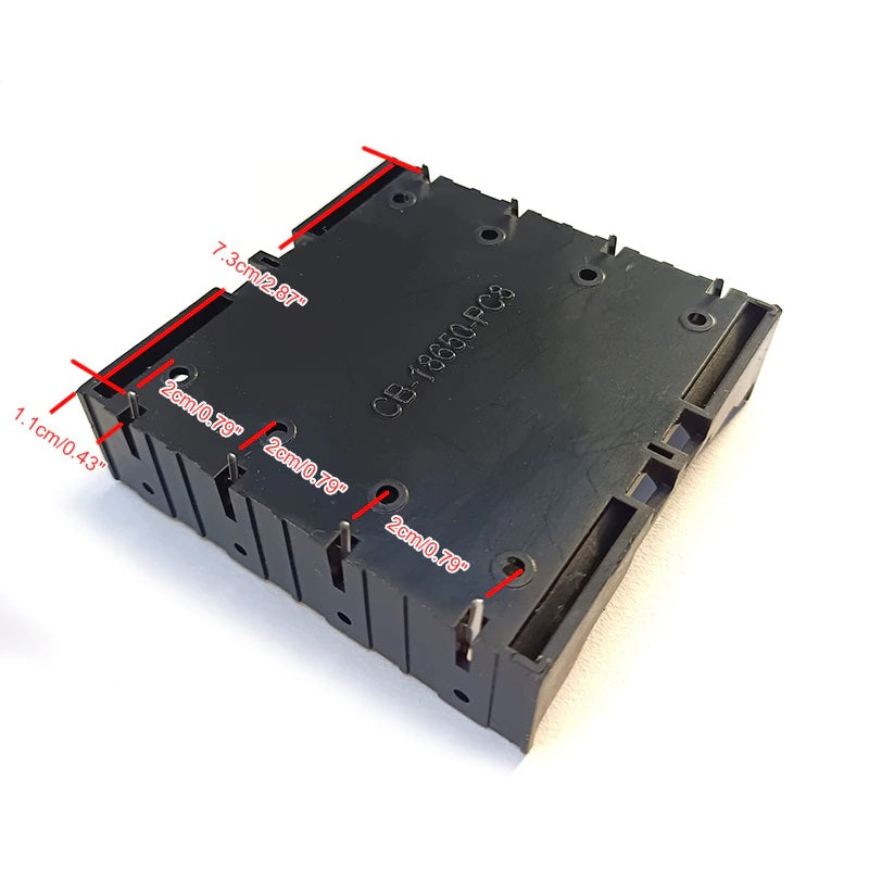 Black plastic component with measurements on a white background