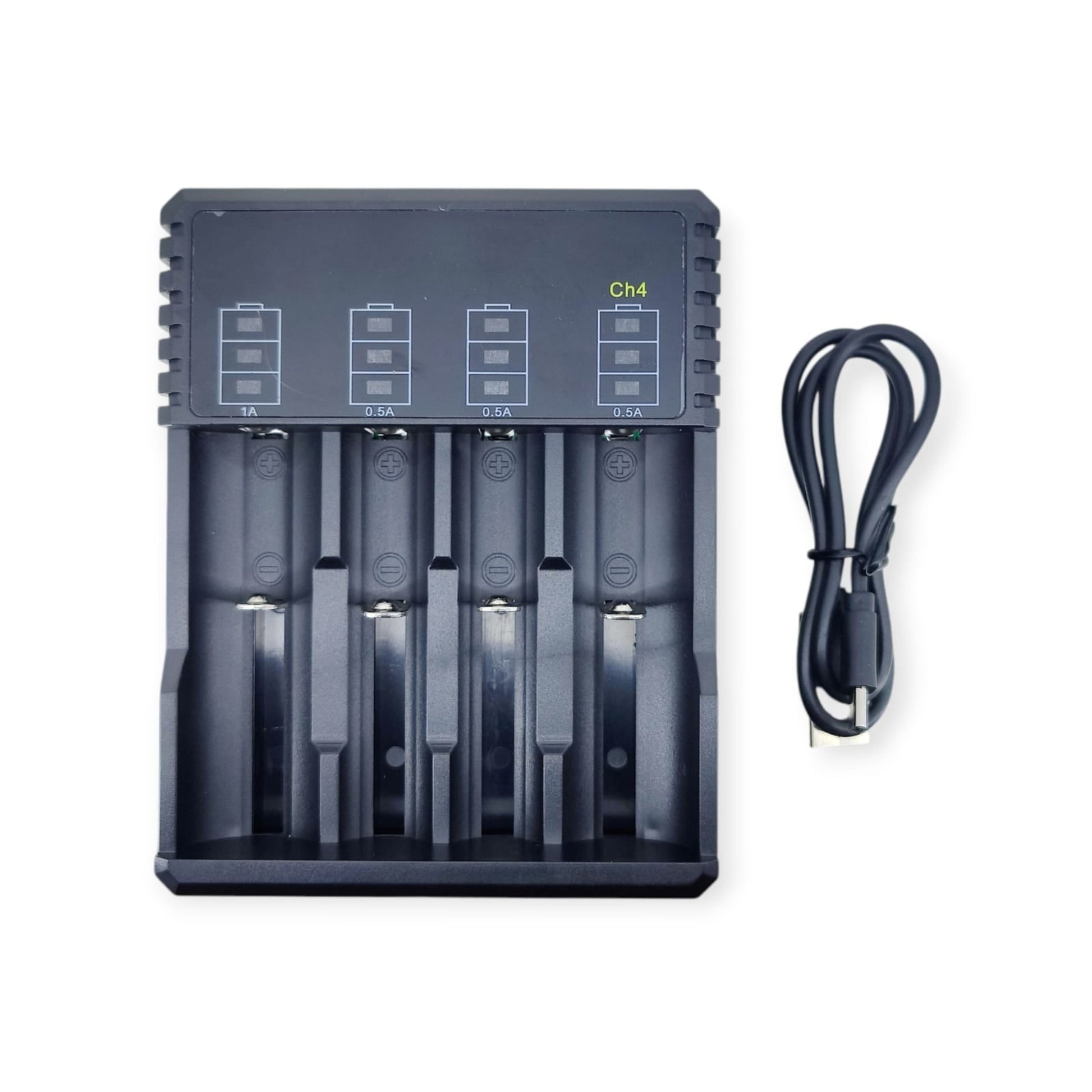 CH4 4-Slot USB-C Li-ion Battery Charger for 18650/26650/21700 with USB cable