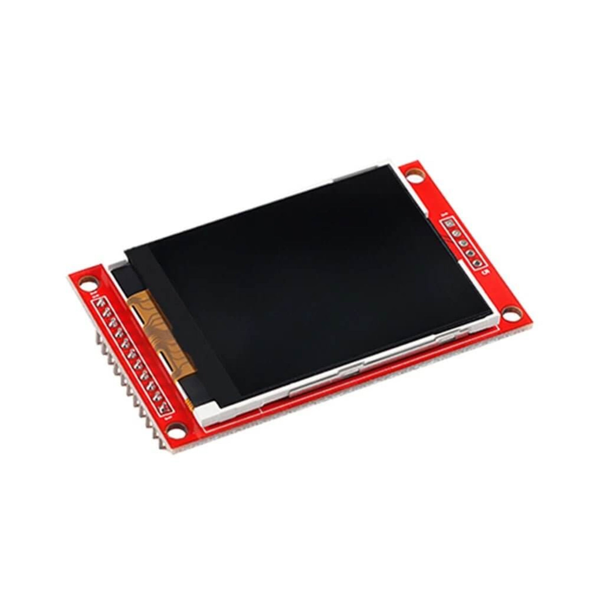 Angled view of the 2.2 inch SPI TFT color display screen, showing the screen and red PCB.