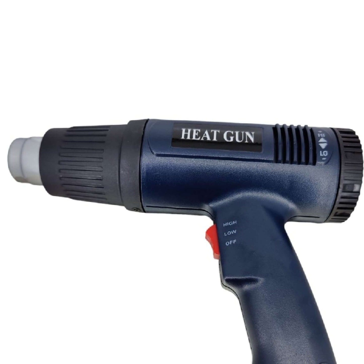 2000W dual temperature heat gun with temperature settings and textured grip for DIY projects and professional use.