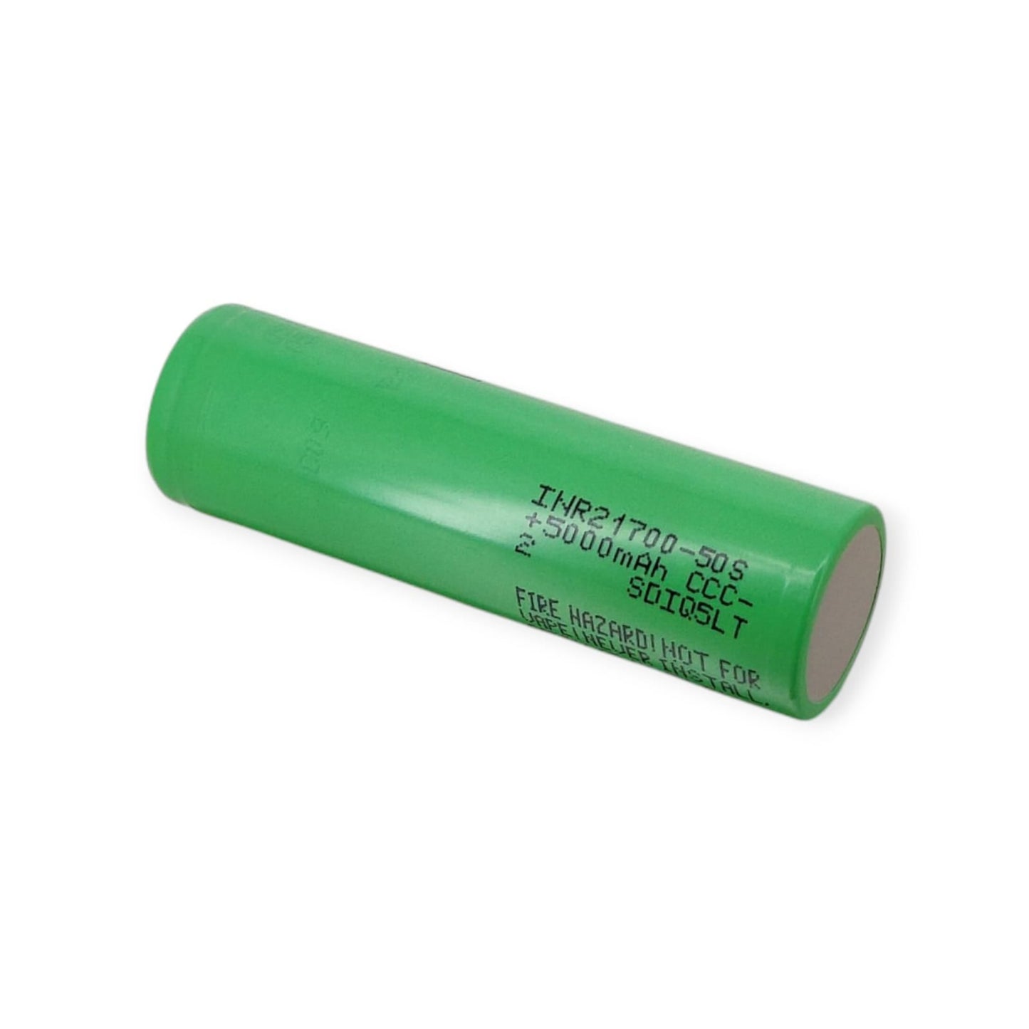 High Capacity 21700 Lithium Battery, 5000mAh, 45A Discharge, green cylindrical design.