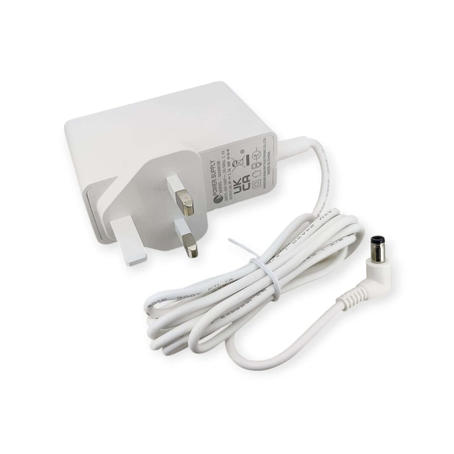 24V 1.5A AC/DC Power Adapter with UK plug and 5.5x2.1mm DC output for reliable electronics power supply.