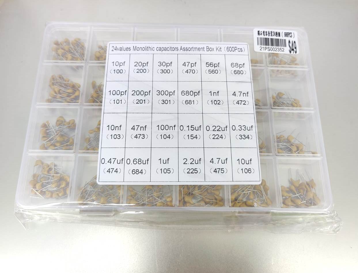600pcs 24 Values Monolithic Capacitors Assortment Kit - Sun Cheong Computer Company Limited
