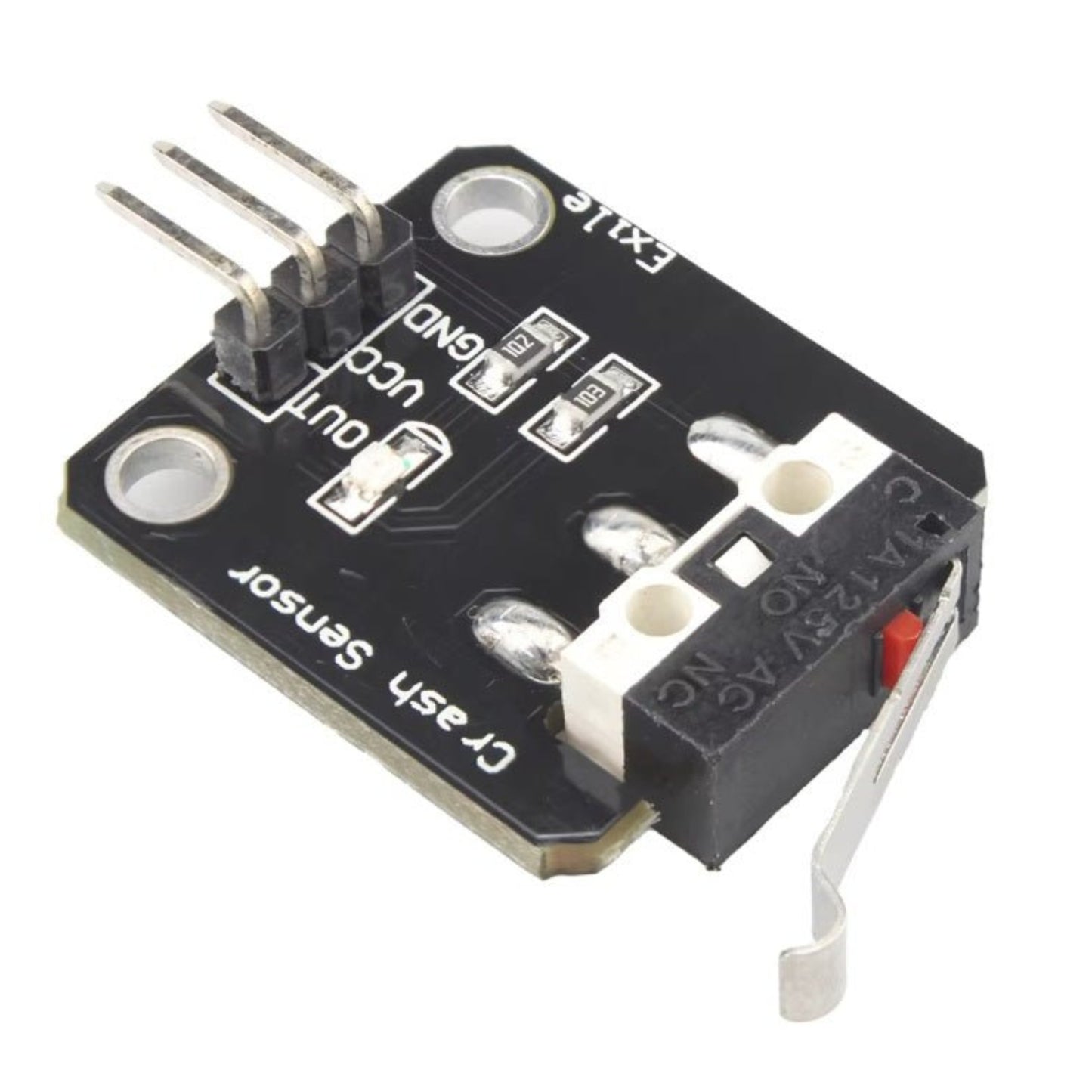 3-5V Micro Switch Collision Sensor Module for Arduino and Robotics projects, featuring high responsiveness and easy integration.