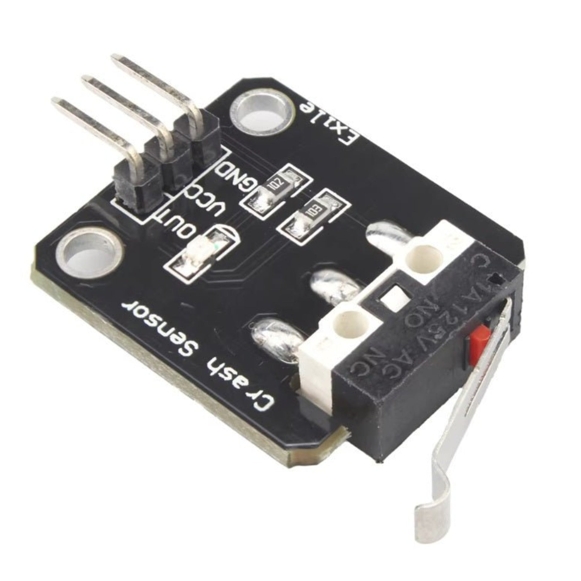 3-5V Micro Switch Collision Sensor Module for Arduino and Robotics projects, featuring high responsiveness and easy integration.