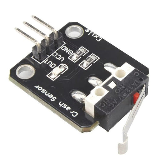 3-5V Micro Switch Collision Sensor Module for Arduino and Robotics projects, featuring high responsiveness and easy integration.