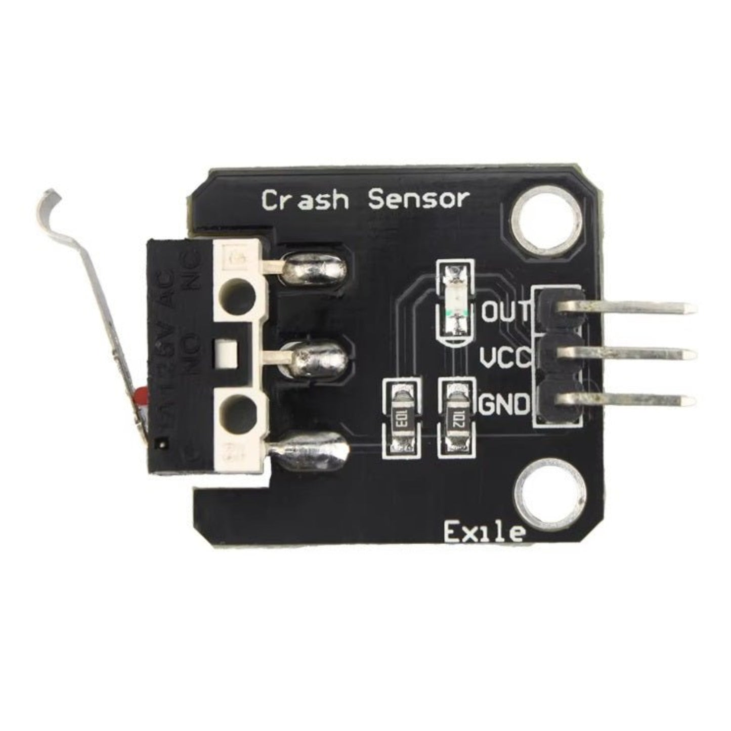 3-5V Micro Switch Collision Sensor module for Arduino and robotics, designed for accurate impact detection.