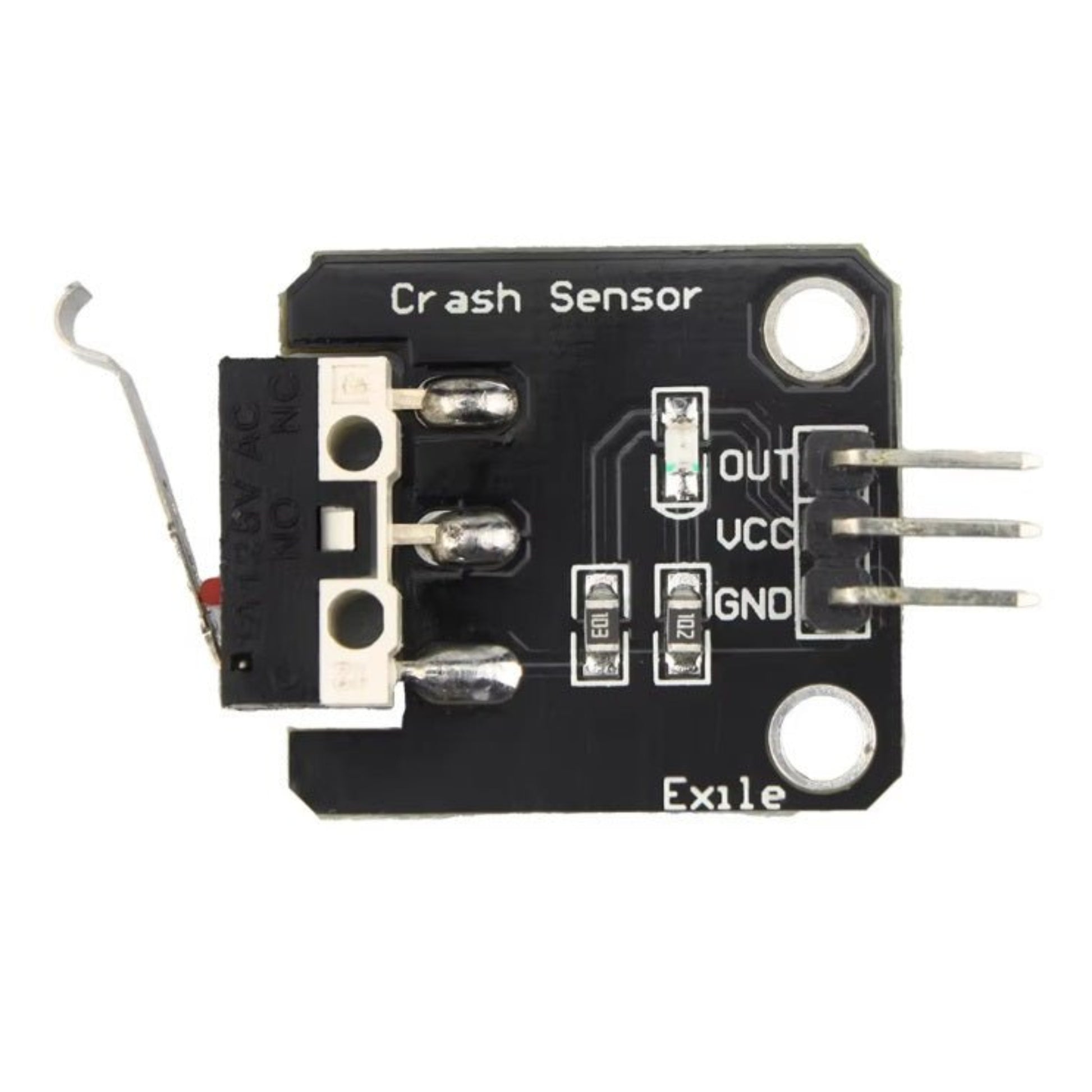 3-5V Micro Switch Collision Sensor module for Arduino and robotics, designed for accurate impact detection.