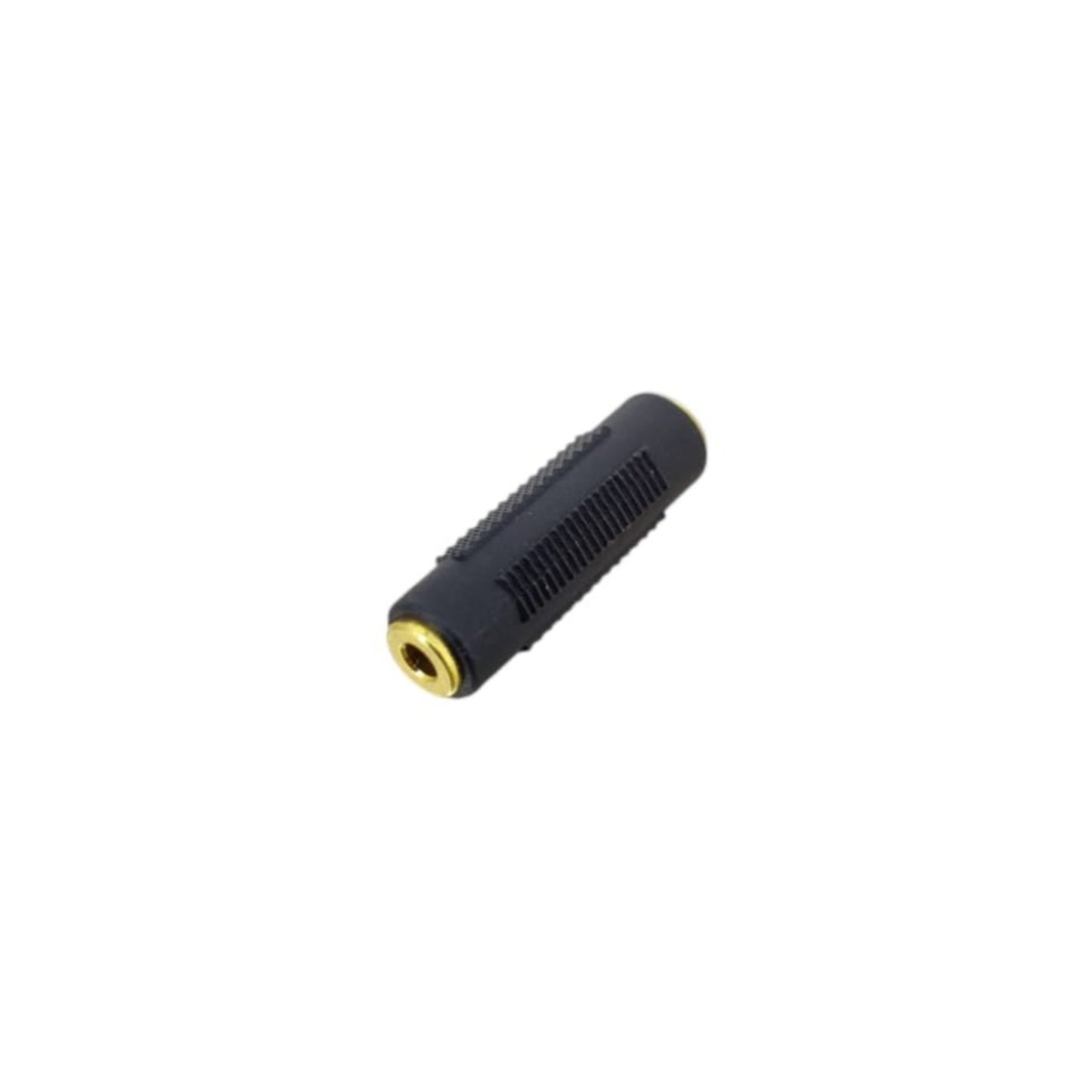 3.5mm female to female audio adapter with gold plated connectors for clear sound transmission.