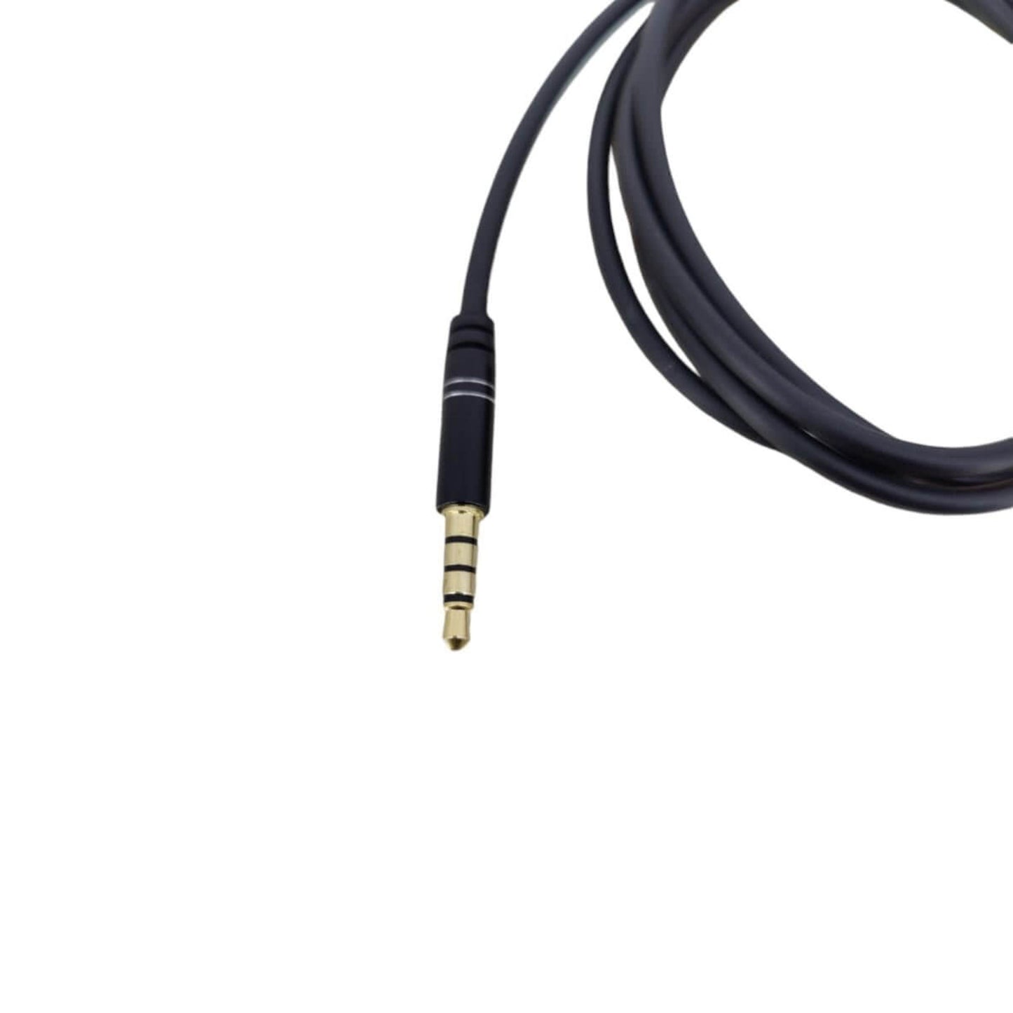 Close up of the gold-plated 3.5mm 4-pole male connectors on the audio cable
