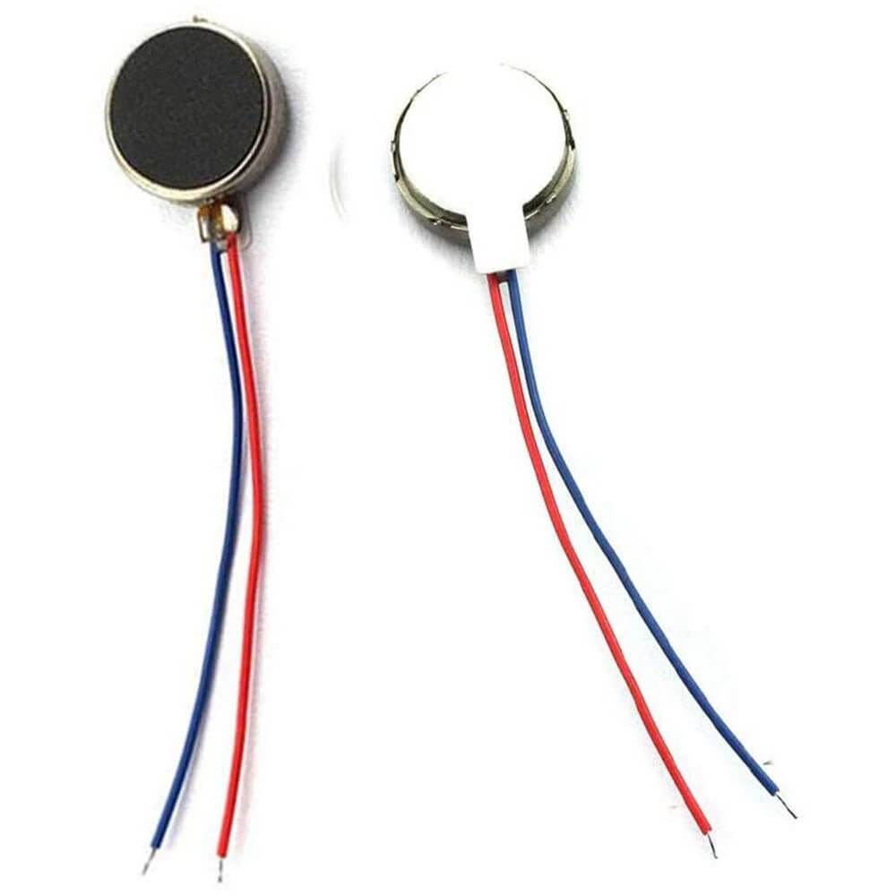 Mini Vibration Motors 10x3mm with red and blue wires for mobile phone and electronic devices.