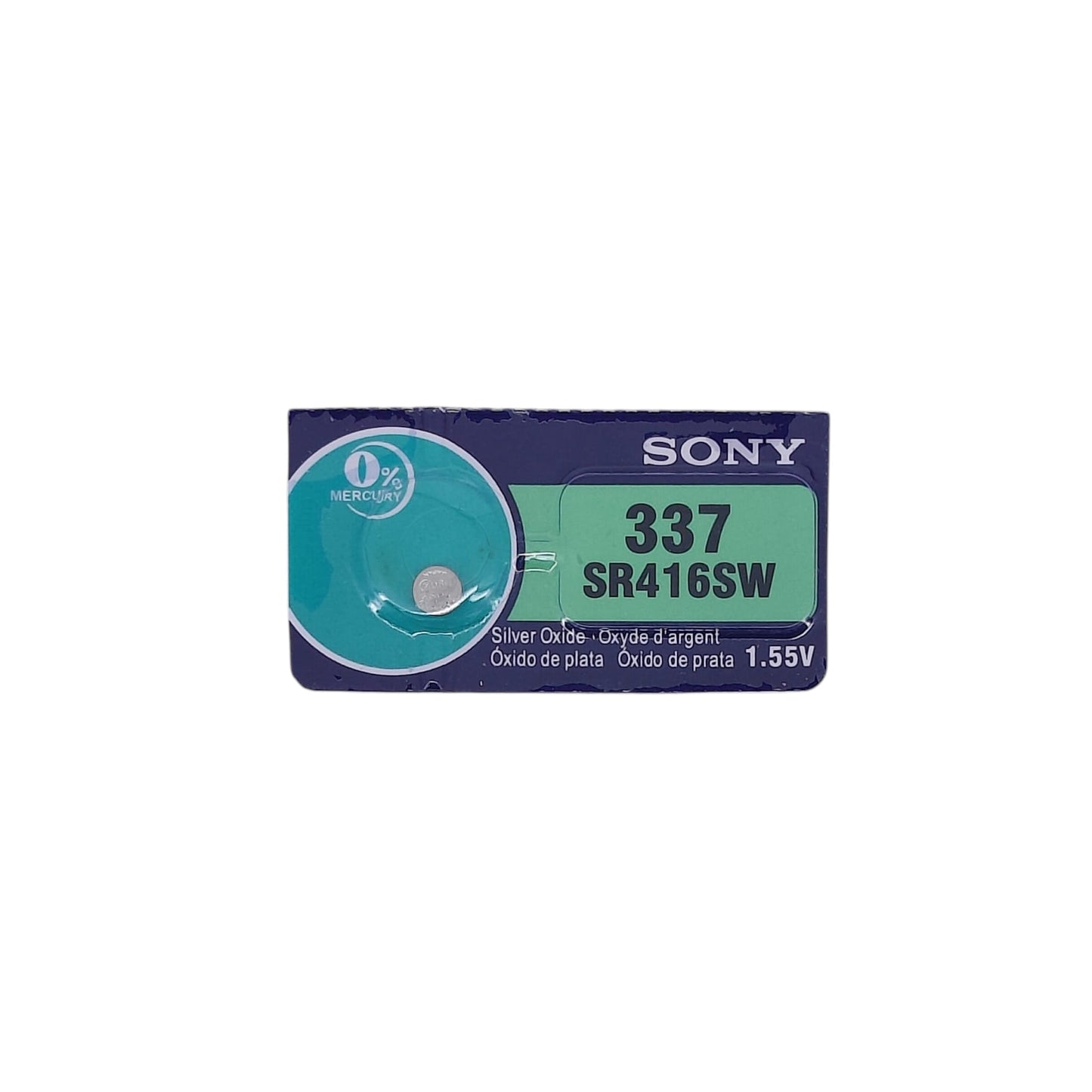 Premium 337 SR416SW silver oxide watch battery in original blister packaging.