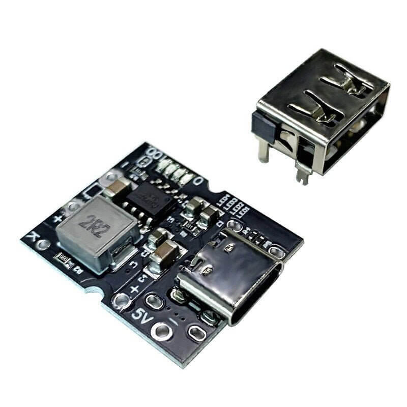 5V 2A charge-discharge integrated module with Type-C input and USB-A connector for lithium batteries.