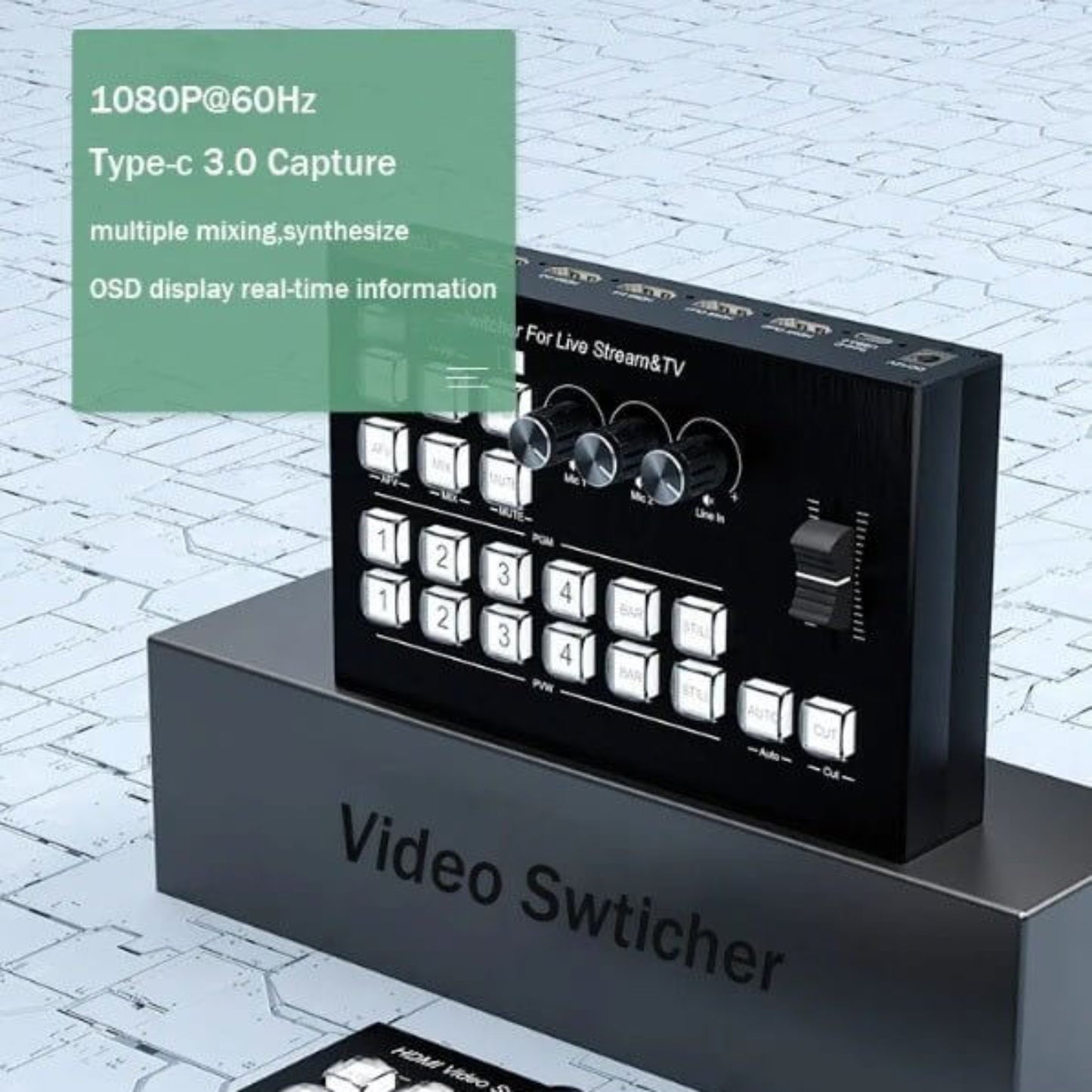 4-Channel HDMI Live Stream Switcher showcasing Type-C capture, designed for professional multi-camera streaming.