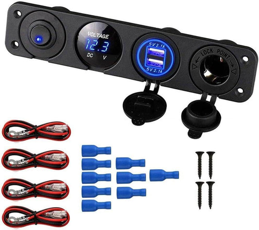 4 - in - 1 Car Charger Switch Panel - Dual USB, Voltmeter, 12V Outlet - Sun Cheong Computer Company Limited