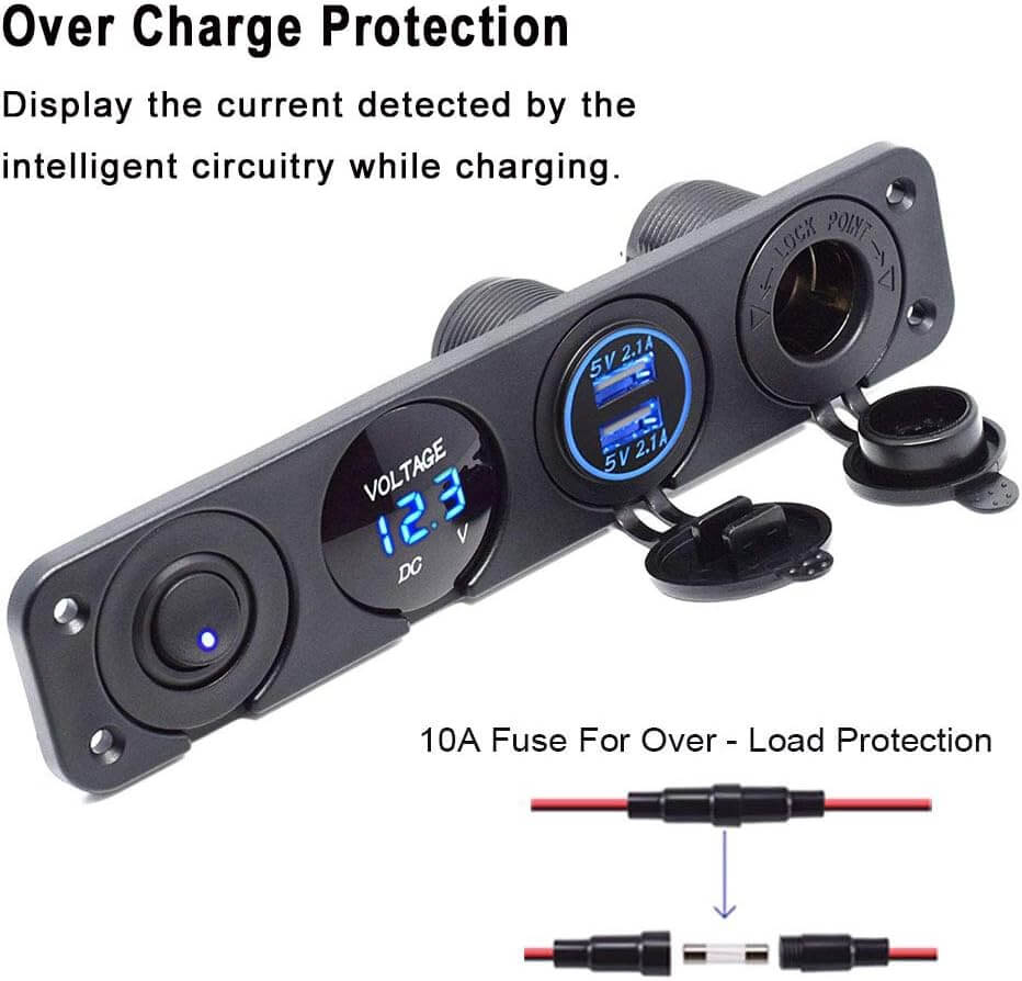 4 - in - 1 Car Charger Switch Panel - Dual USB, Voltmeter, 12V Outlet - Sun Cheong Computer Company Limited