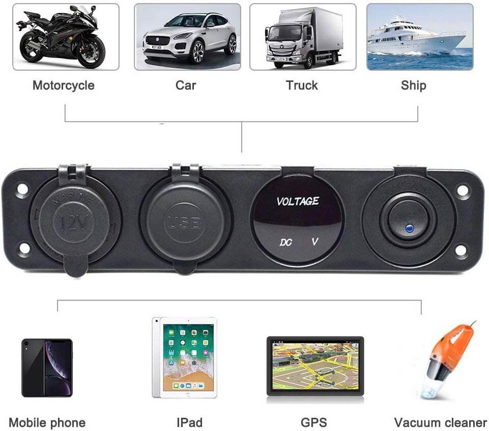 4 - in - 1 Car Charger Switch Panel - Dual USB, Voltmeter, 12V Outlet - Sun Cheong Computer Company Limited