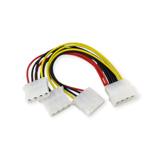 4 Pin IDE Molex Power Splitter Cable showing 1 male to 3 female connectors, ideal for PC power management.
