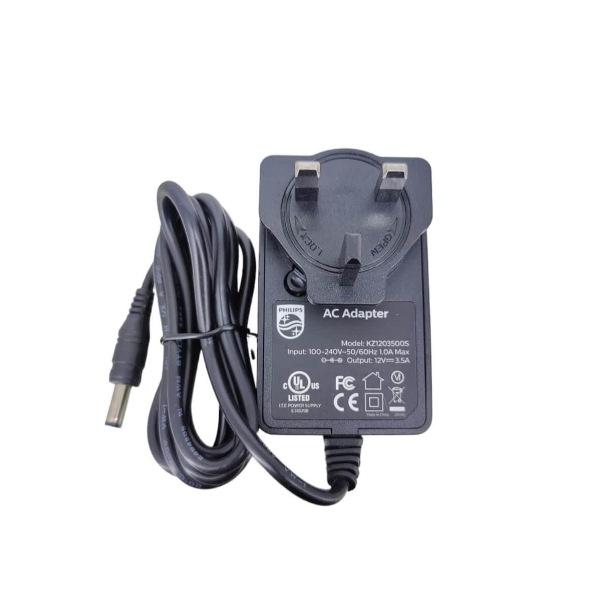 12V 3.5A universal AC/DC power adapter with 5.5x2.1mm connector and power cord.