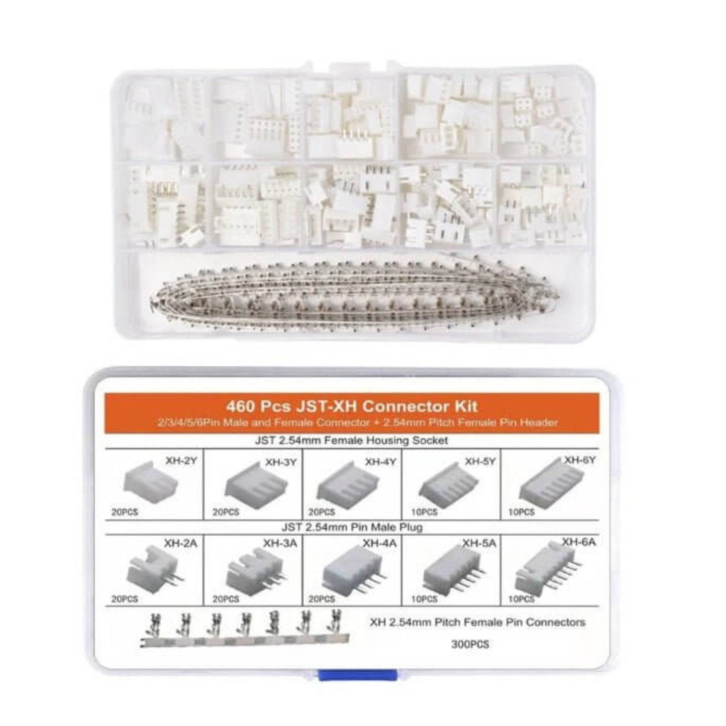 460 PCS JST-XHP 2.54mm connector kit with pins and housings, ideal for electronic projects.