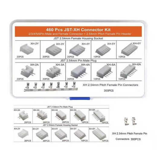 460 PCS JST-XHP Connector Kit with male/female pins and housings, ideal for electronics projects and reliable connections.