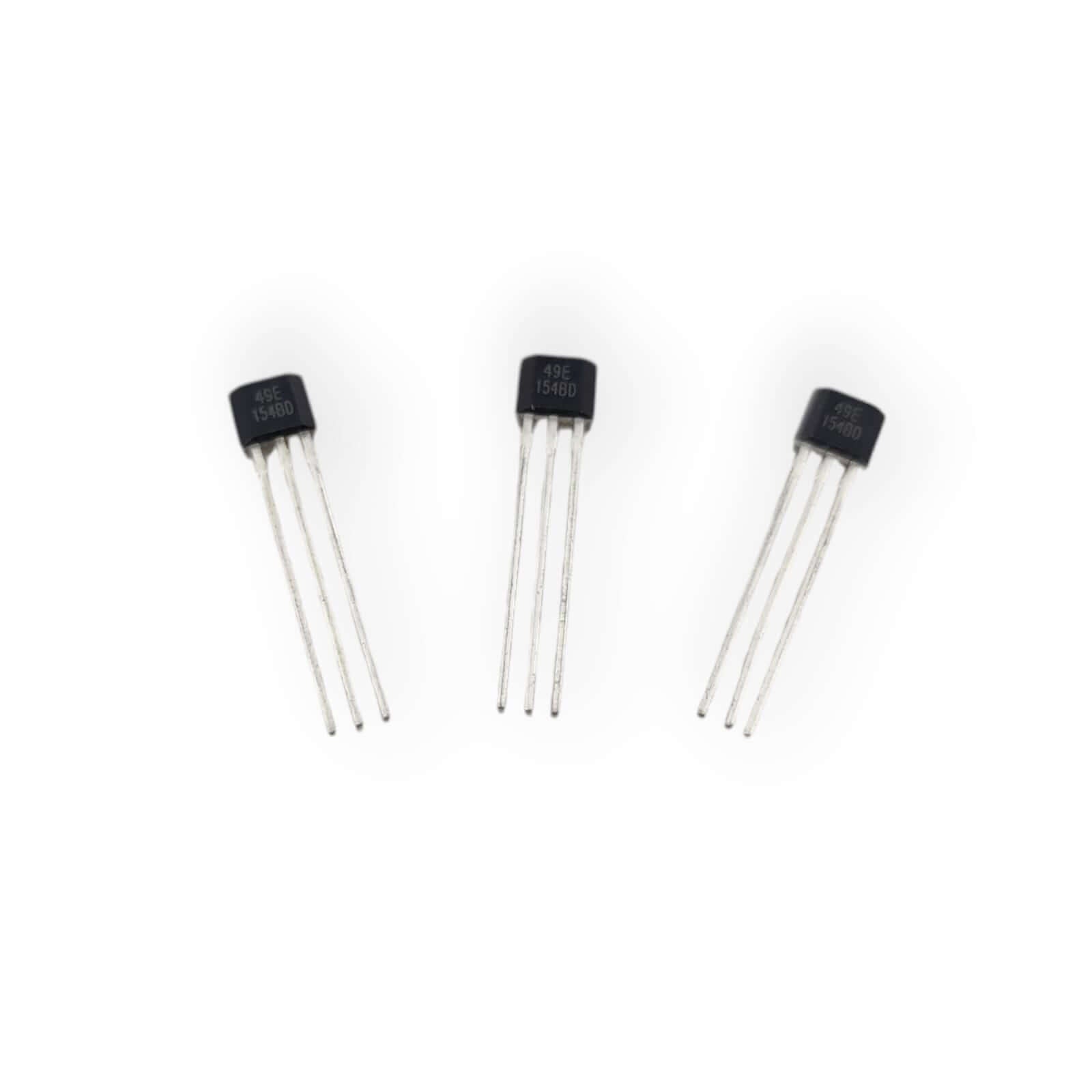 49E Linear Hall Sensor Switch 3pcs pack TO-92 magnetic field detectors for DIY electronics and robotics projects.