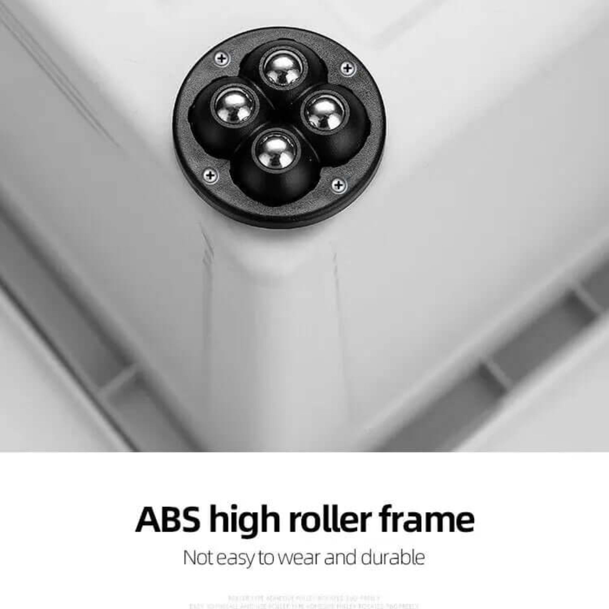 Detailed view of a self-adhesive ball wheel, highlighting its durable ABS high roller frame designed for wear resistance.