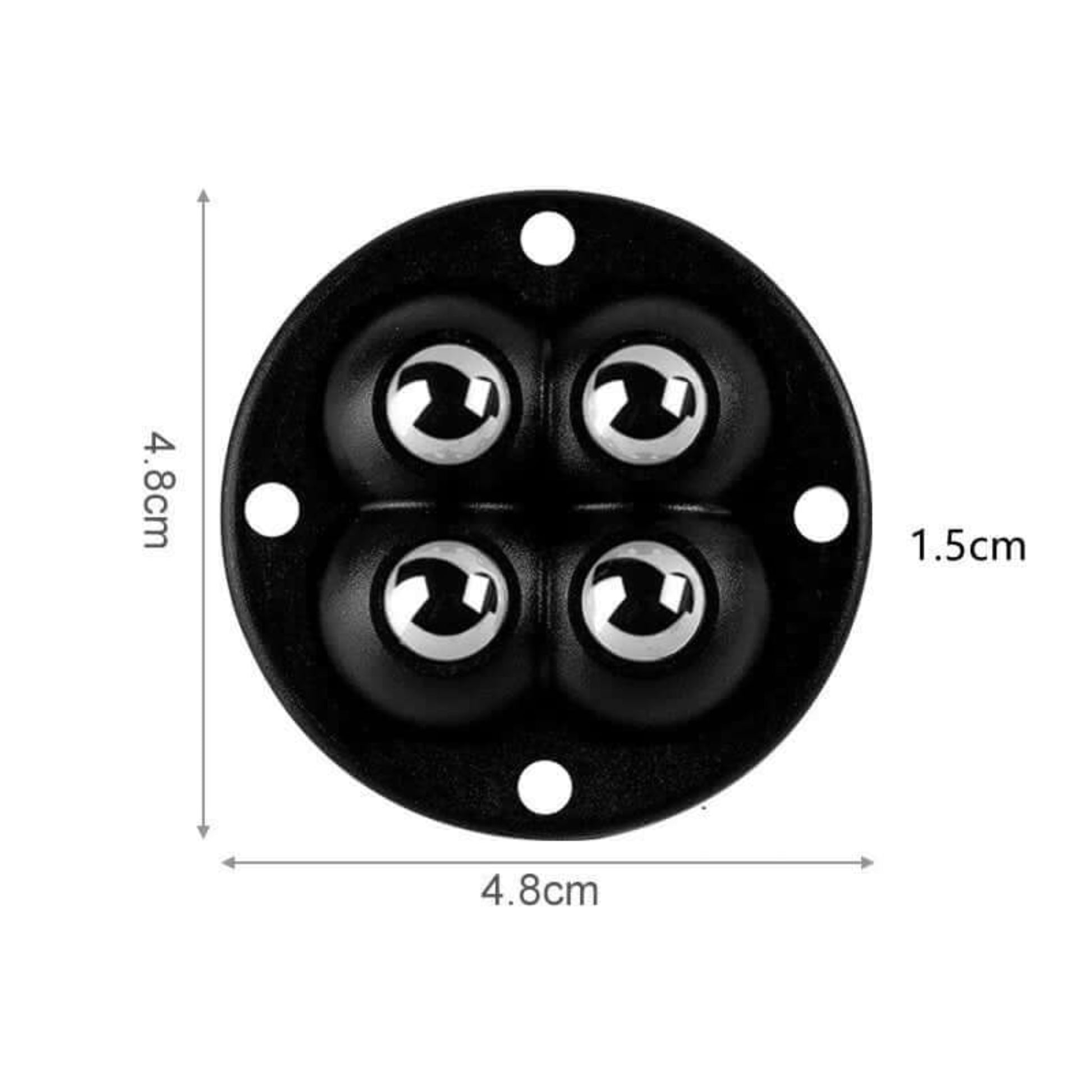 Top-down view of a single self-adhesive ball wheel with dimensions of 4.8cm x 4.8cm and 1.5cm height.