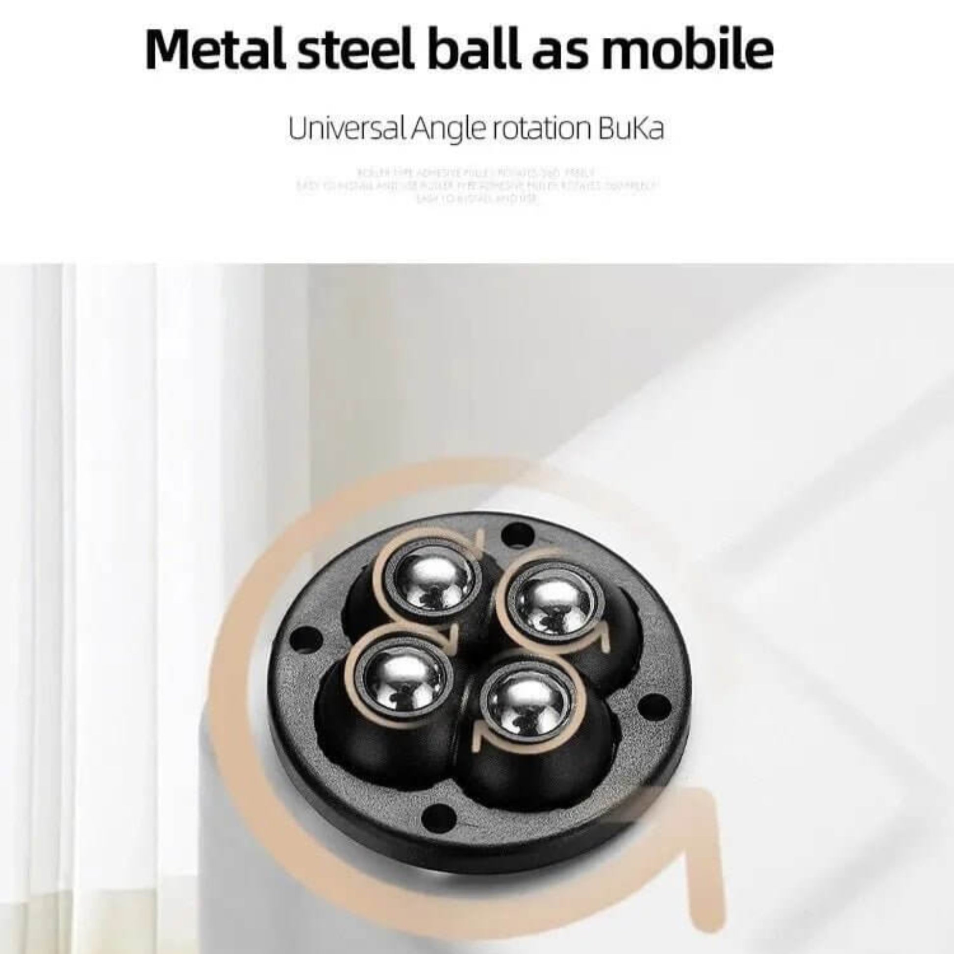 Close-up of a self-adhesive ball wheel featuring four metal steel balls for universal 360-degree rotation.
