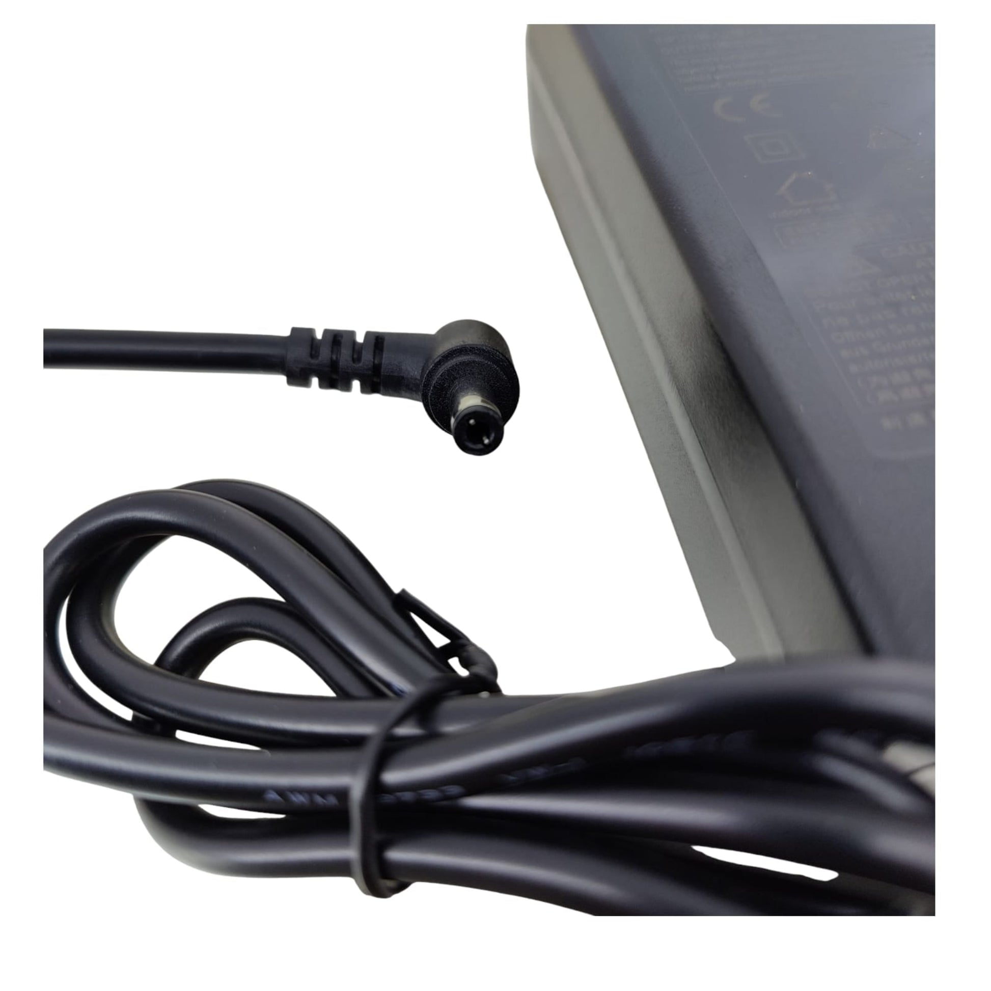 Close-up of the 5.5mm x 2.1mm DC barrel plug connector on the 5V 10A power adapter.