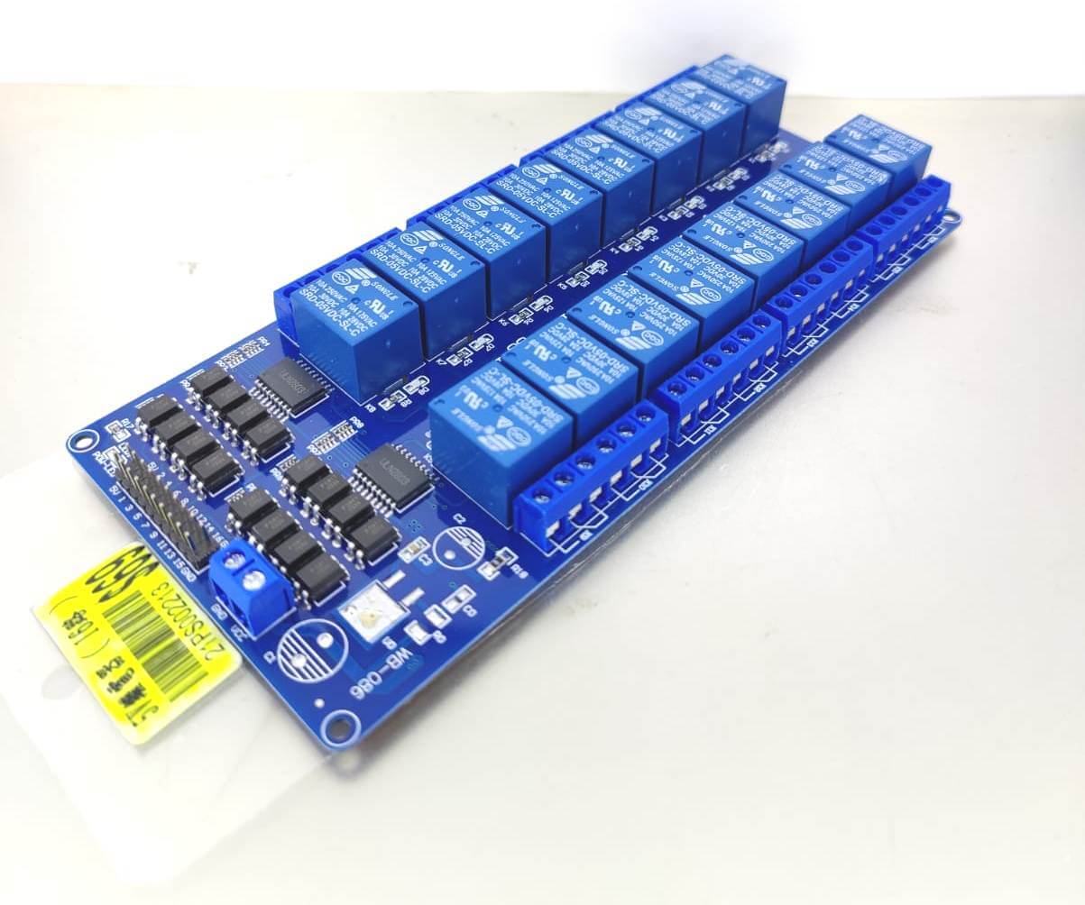 5V Relay Module with 16 channels for Arduino and electronic projects, featuring strong AC and DC load control.