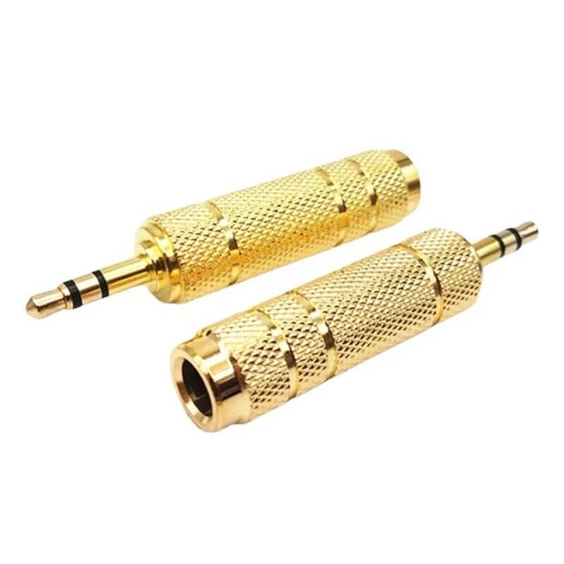 3.5mm to 6.35mm audio adapter with gold-plated connectors for earphones and microphones
