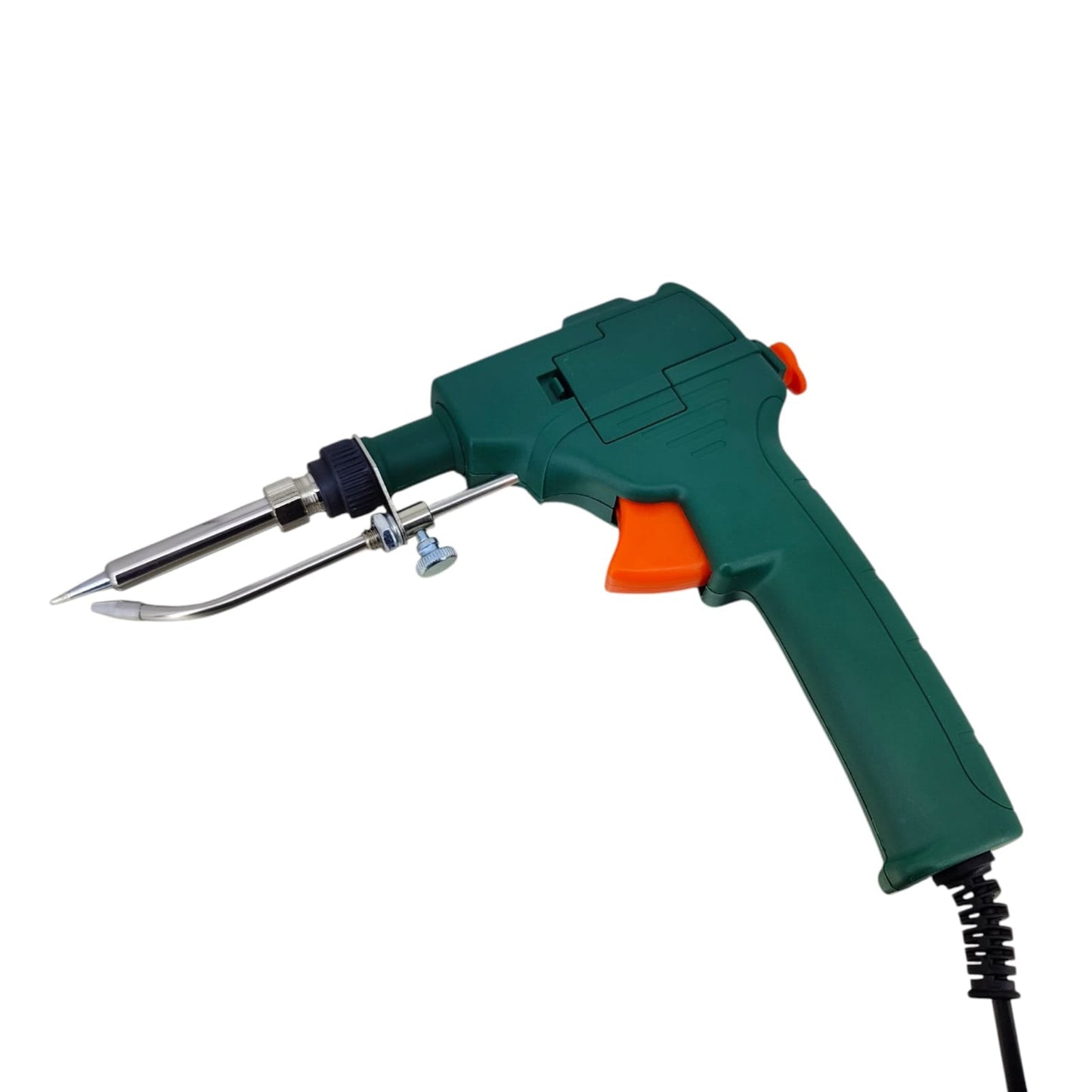 Green 60W handheld solder gun with an internal heating design for quick and accurate electronic component soldering.